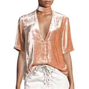 A.L.C. Pink Blaine Velvet Deep V Short Sleeve Top